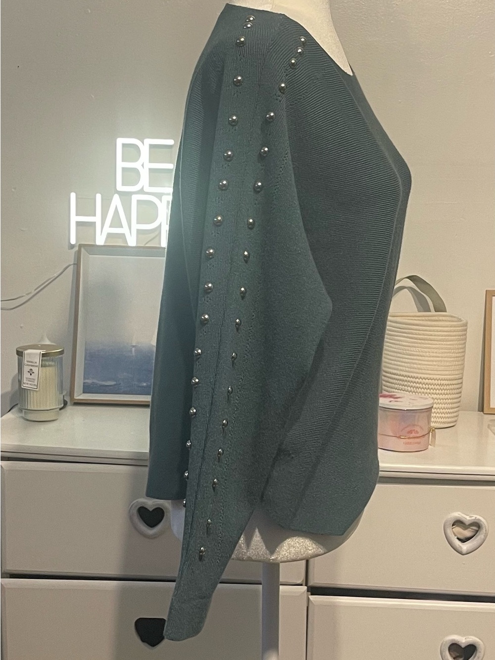 Milano women’s casual Teal Pearl-Trim Long Sleeve Top size S - Picture 8 of 13